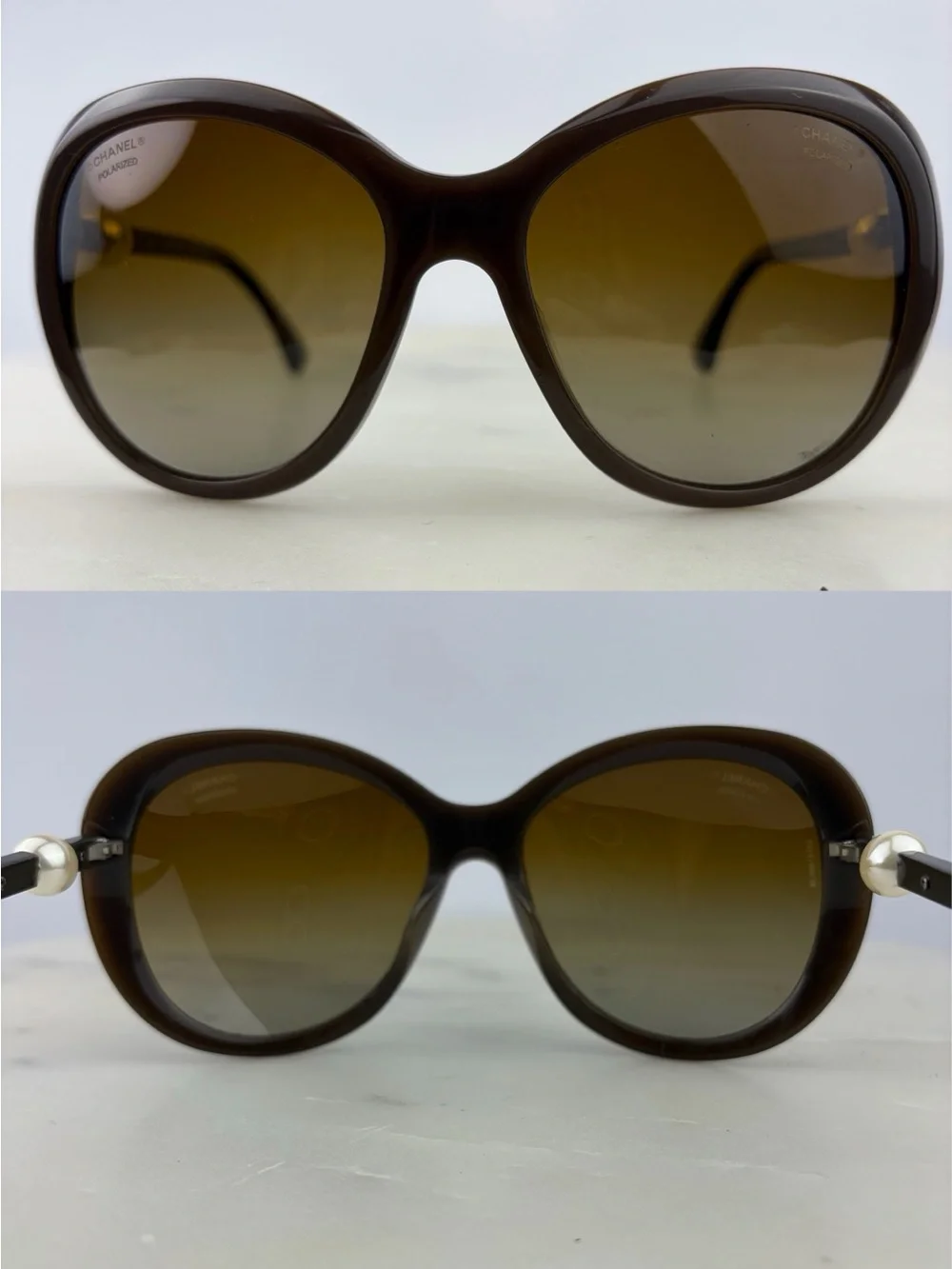 Vintage ~ Authentic CHANEL CC Pearl Polarized Sunglasses 5302-H-A ~ in Brown